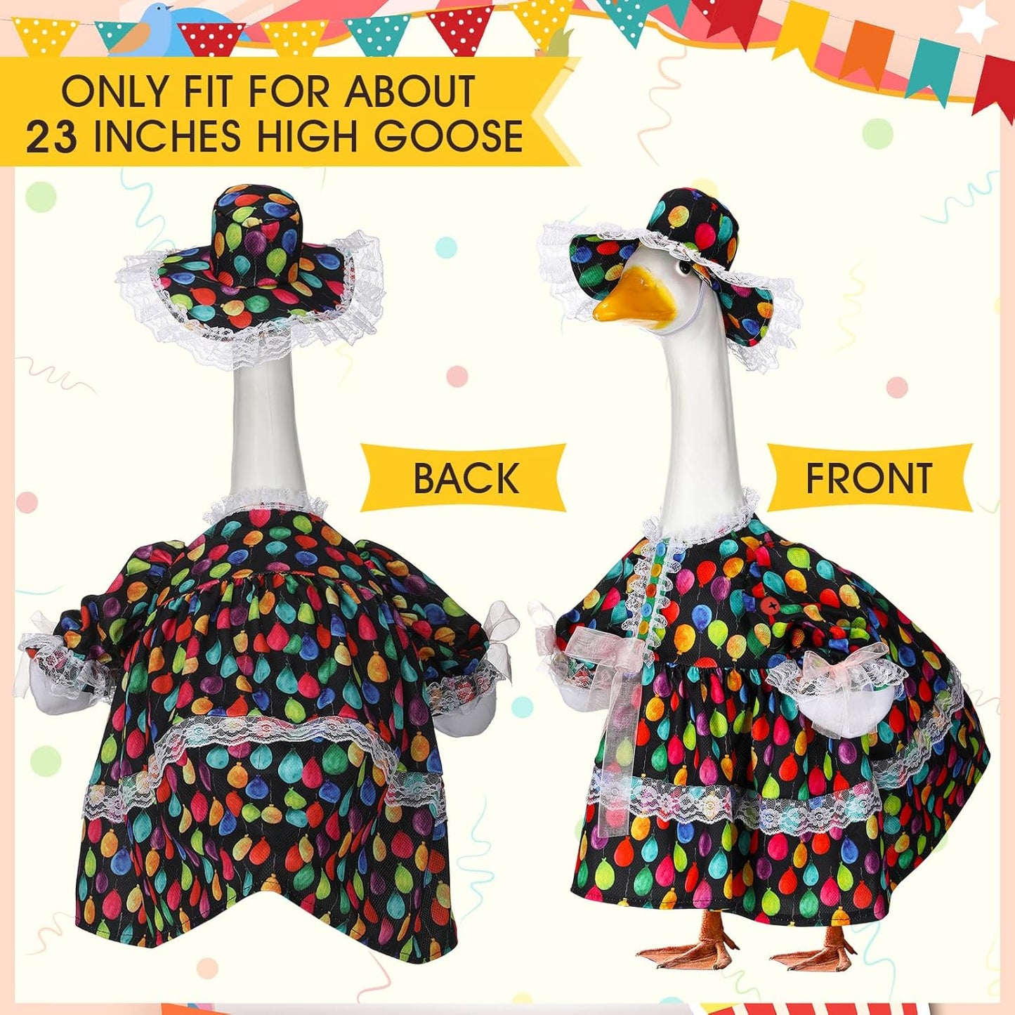 Suzile Happy Birthday Goose Outfit Dresses Clothes for 23" High Cement or Plastic Porch Goose Costume for Yard Lawn Outdoor Garden Patio Statue Xmas Santa Holiday Decor