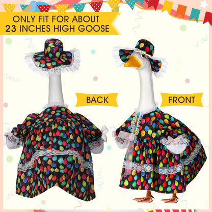 Suzile Happy Birthday Goose Outfit Dresses Clothes for 23" High Cement or Plastic Porch Goose Costume for Yard Lawn Outdoor Garden Patio Statue Xmas Santa Holiday Decor