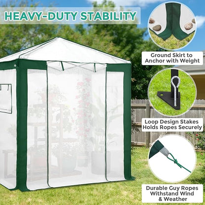 EAGLE PEAK 6x4 Portable Walk in Greenhouse with Polyester Reinforced Corners, Instant Pop up Indoor Outdoor Gardening Green House, Roll Up Zipper Entry Door and Mesh Windows, Green/White