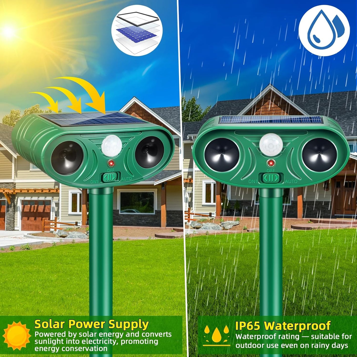 Solar Ultrasonic Animal Repellent Outdoor, Waterproof Cat Deterrent Outdoor Solar Animal Repeller Deer Repellent Device Keep Away Rabbits,Raccoons and Birds from Gardens, Farms (4)
