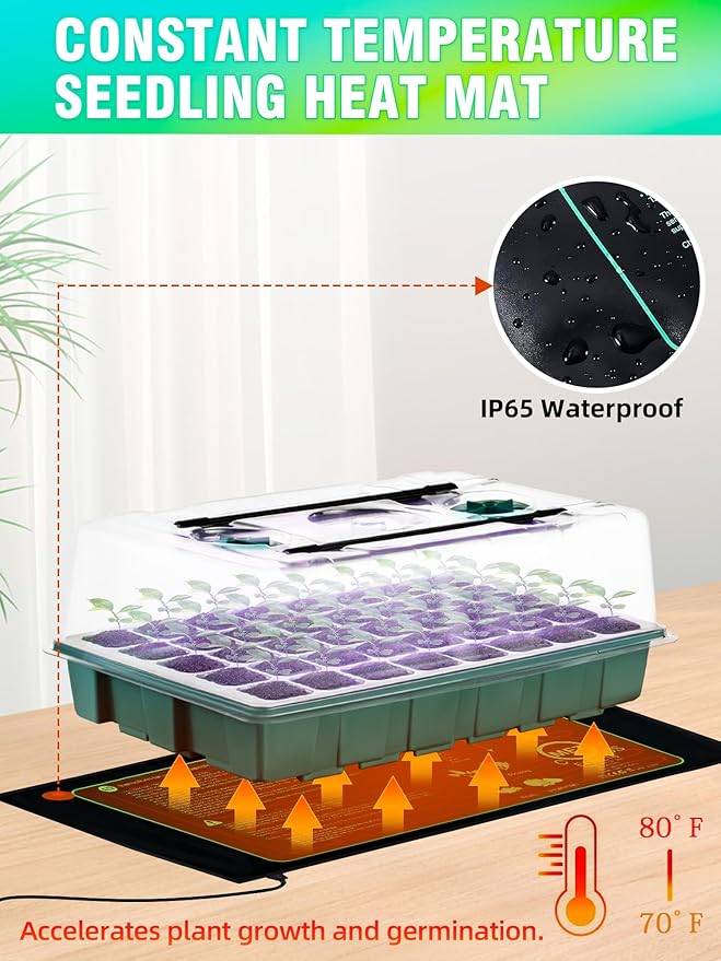 Seed Starter 4 Pack 160-Cell Tray with Grow Lights and Heat Mat,Seed Growing Tray, Germination & Plant Propagation Station for Indoor Plants
