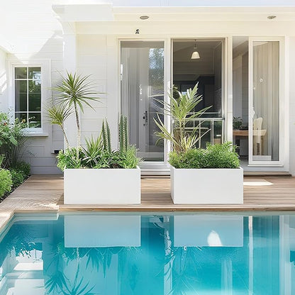 Galvanized Steel Garden Planter 36” x 12” x 16” White Metal Planter Box Modern Metallic Heavy Planter Indoor & Outdoor, Commercial & Residential (White, L36 x W12 x D16)