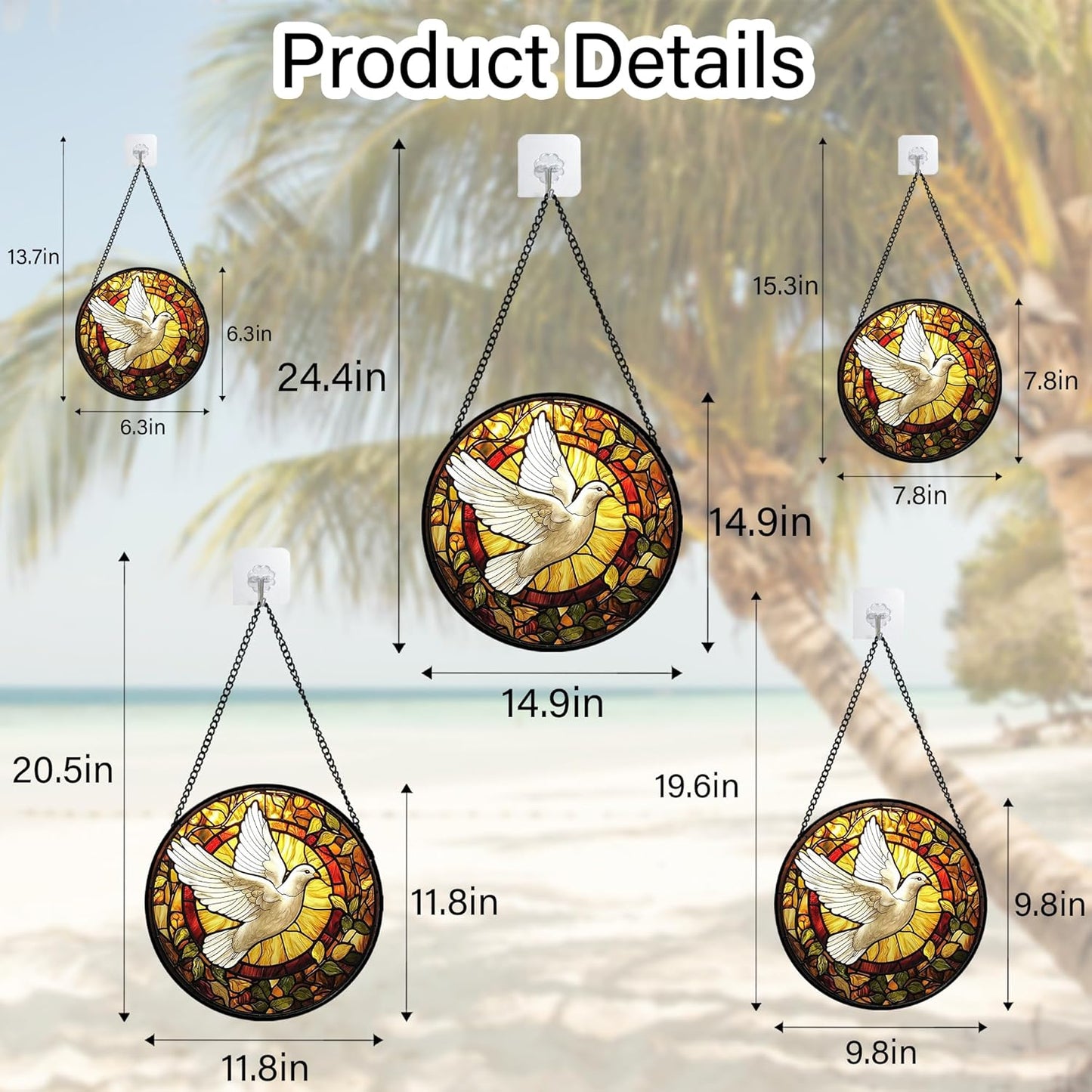 Stained Glass Window Hanging, Flying White Dove Sun Catchers Diamond Glass Panel Hangings Cute Birds Suncatcher Decor for Birthday for Women, Men, Wife, Aunt, and Mom 14.9 in