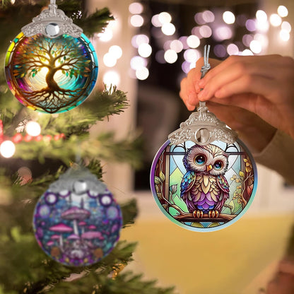 Owl Stained Glass Suncatcher and Christmas Ornament - Holidays Decor for Owl Lovers