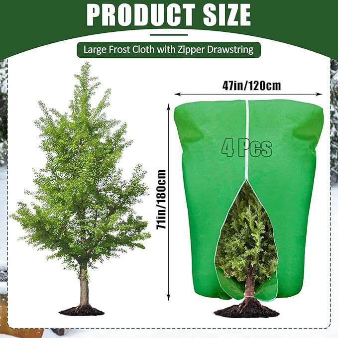 4 Pcs Plant Covers Frost Protection Bag 71" x 47" Winter Reusable Plants Jacket with Drawstring Shrub Protection Wraps Bags Frost Blanket for Winter Outdoor Garden Plants