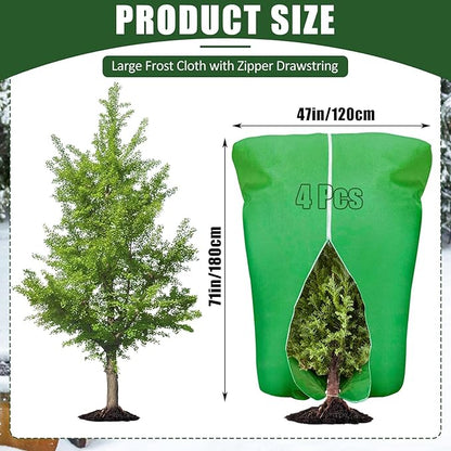 4 Pcs Plant Covers Frost Protection Bag 71" x 47" Winter Reusable Plants Jacket with Drawstring Shrub Protection Wraps Bags Frost Blanket for Winter Outdoor Garden Plants