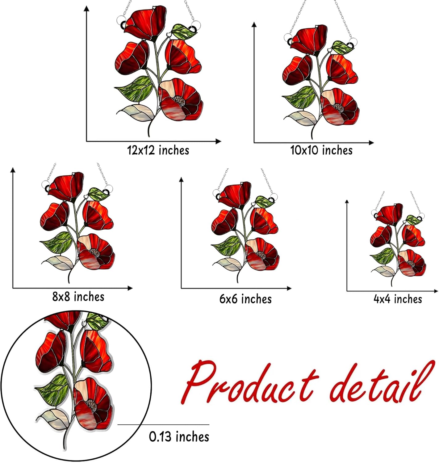 Poppies August Birth Flower Acrylic Suncatcher Stained Glass Effect Window Car Hanging Christmas Ornament Indoor Outdoor Decor Garden Sun Catcher for Flower Lover for Women Mom Grandma