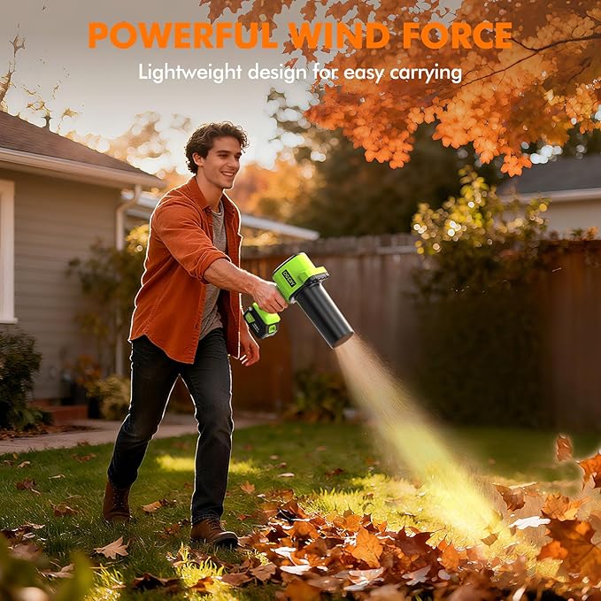OGERY Leaf Blower Cordless with Lights, 21V Powerful Brushless Electric Leaf Blowers with 2 x 3.0Ah Batteries & Charger, 700CFM 900G Wind Pressure Handheld Blower for Lawn Care Yard Garden, Green