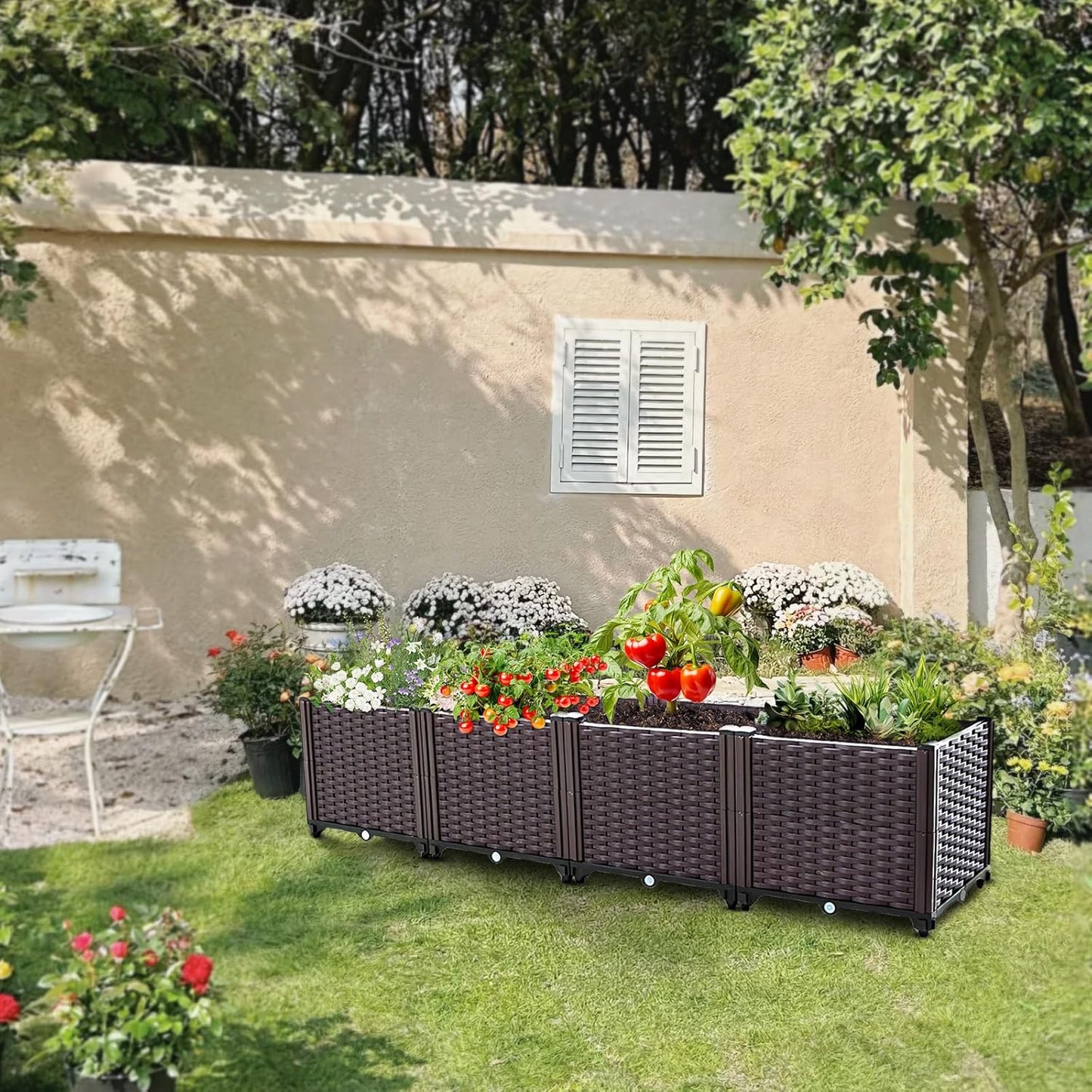 Raised Garden Bed, Planters for Outdoor Plants Raised Beds for Gardening, Plastic Planter Raised Beds for Planting Outdoor Plant Vegetables, Flowers, Fruits and Plants, 63"(L) x 15.7"(W) x 14.5"(H)