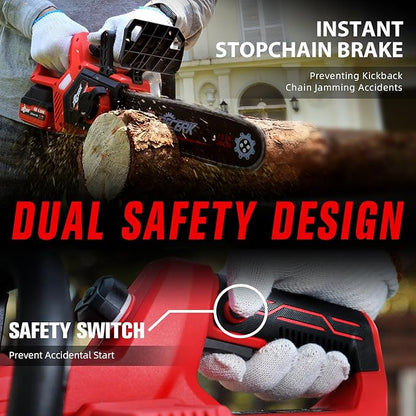 Chainsaw Cordless, 12 Inch Electric Chain Saw with 21V Battery Powered, Handheld Brushless Chainsaws with Tool-free Chain Tension & Auto Lubrication for Tree, Wood Cutting, Courtyard, Household