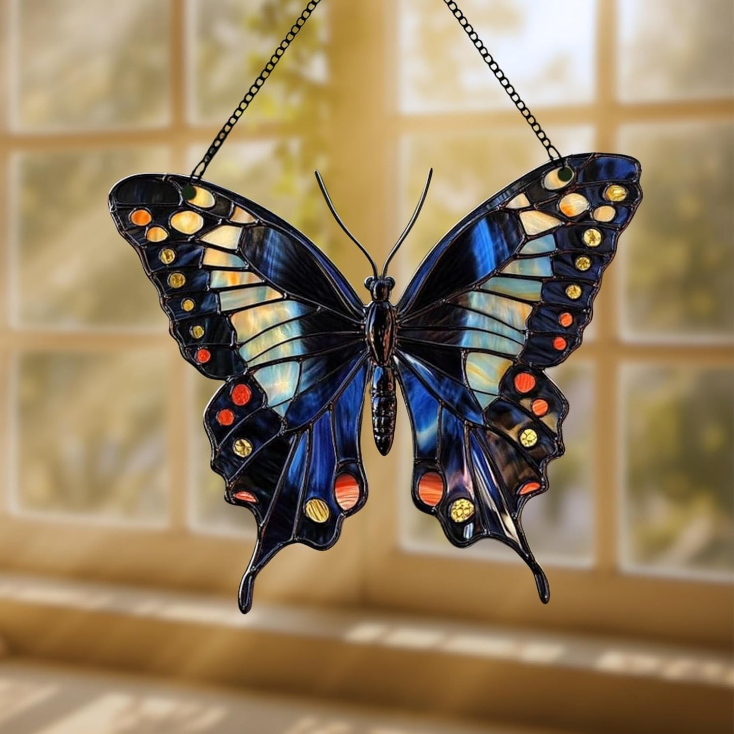 Midnight Butterfly Acrylic Suncatcher Stained Glass Effect Window Car Hanging Christmas Ornament Indoor Outdoor Decor Garden Sun Catcher Panel for Butterfly Lover for Women Mom Grandma