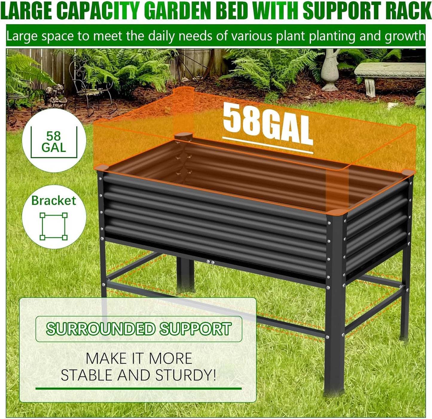 Galvanized Raised Garden Bed with Legs,48×24×32in Large Metal Elevated Raised Planter Box ,Raised Garden Bed,600lb Capacity with Drainage Holes for Vegetables Lawn Green Flowers, Fruits, Terrace