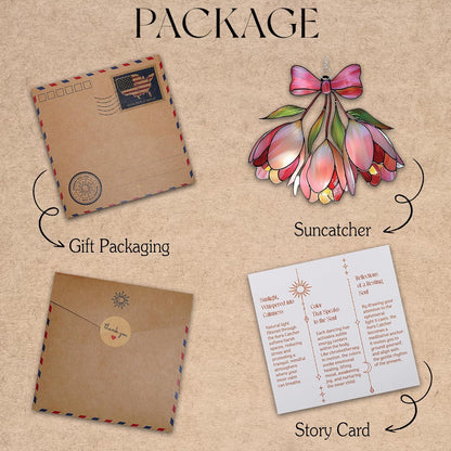 Pink Bell Flower Acrylic Suncatcher Stained Glass Effect Window Car Hanging Christmas Ornament Indoor Outdoor Decor Garden Sun Catcher Panel Gifts for Flower Lover for Women Mom Grandma