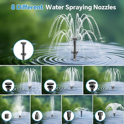 POPOSOAP Solar Fountain Pump with Pond Filter Kit Built-in 3000mAh Battery Backup, 8W Solar Water Fountain Pump, Pond Filters for Outdoor Ponds Bird Baths DIY Water Feature