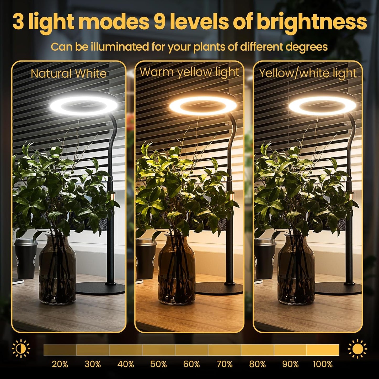 bseah Grow Light, LED Plant Light for Indoor Plants Growing, Full Spectrum Desk Grow Lamp with Pedestal, Automatic Timer for 3H/9H/12H, 10 Dimmable Levels, Height Adjustable