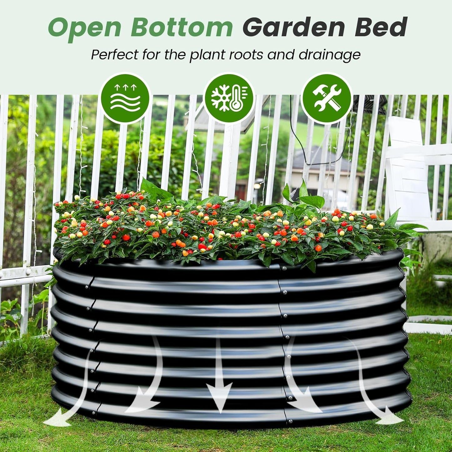 Land Guard 3×3×2ft Galvanized Raised Garden Bed Kit, Round Galvanized Planter Raised Garden Boxes Outdoor, Large Metal Raised Garden Beds for Vegetables, Grey
