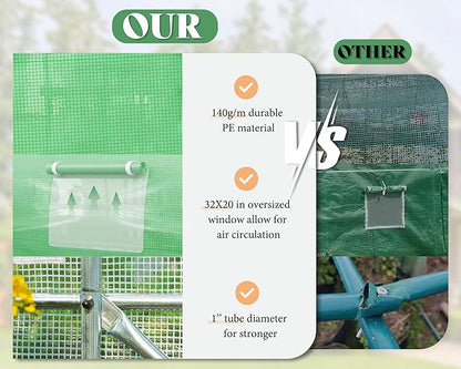 AMERLIFE 44x10x7.5 FT Tunnel Greenhouse for Outdoors, Extra Large Walk in Greenhouse with Galvanized Steel Frame, Premium PE Cover & Film Clips, Swing Door, Green