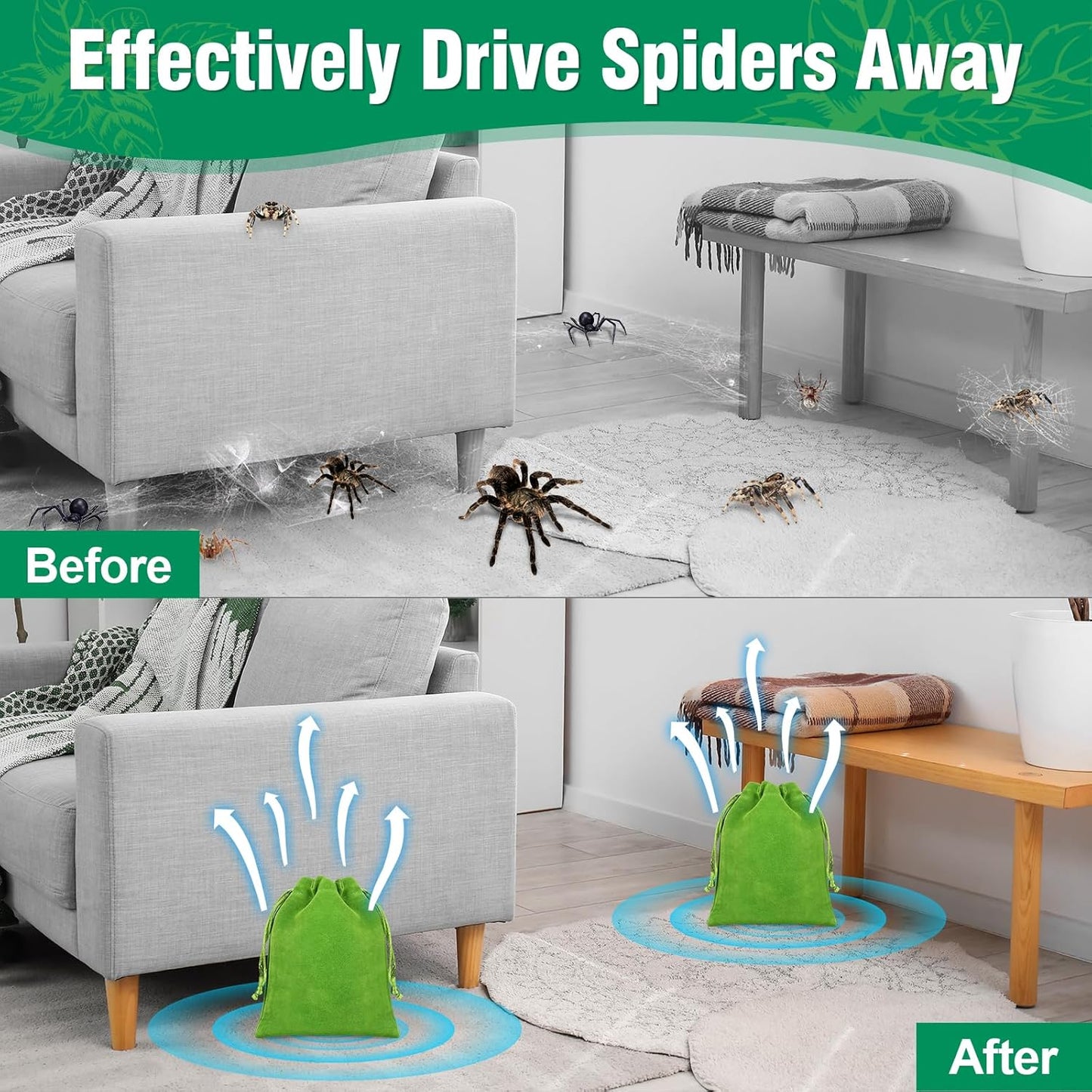 Spider Repellent for Indoor, 15 PCS Natural Spider Deterrent Pouches Peppermint Oil Spiders Roach Ant Away, Pest Control Spider Repellant Solution for House Garage Patio Attic, Family & Pet Safe