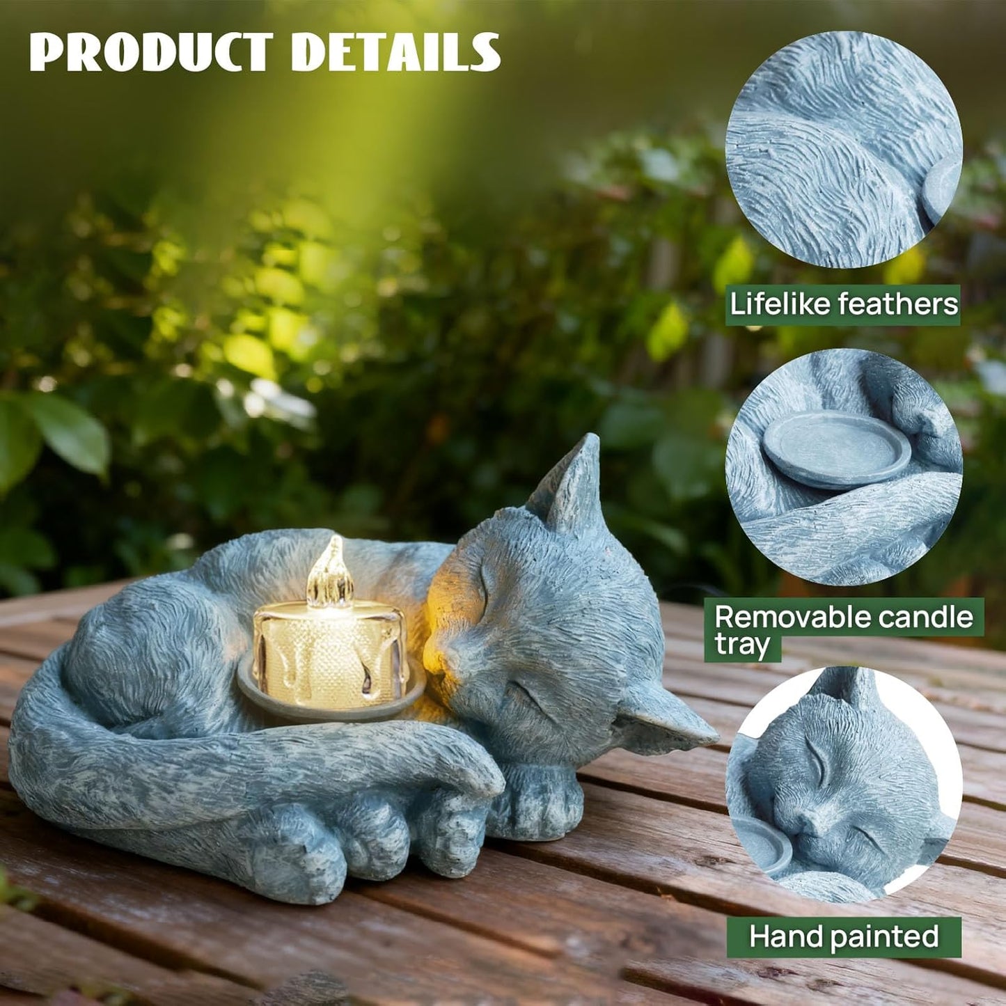 Sleeping Cat Candle Holder Statue Realistic Resin Cat Figurine with Candle Tray Outdoor Garden Decor for Patio Yard or Indoor Use for Cat Lovers Women and Memorials Grey Stone