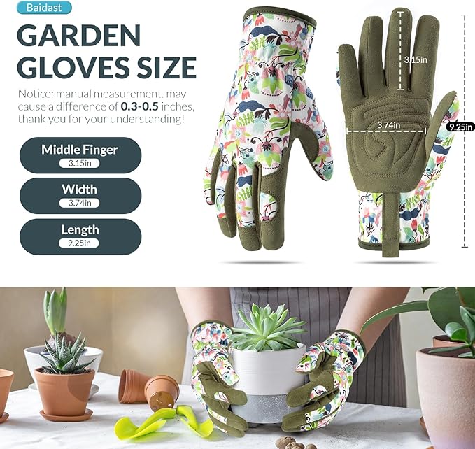 Baidast Gardening Gloves for Women Garden Gloves for Womens Thorn Proof for Women's Gifts Digging Planting Pruning Weeding(Green+White)