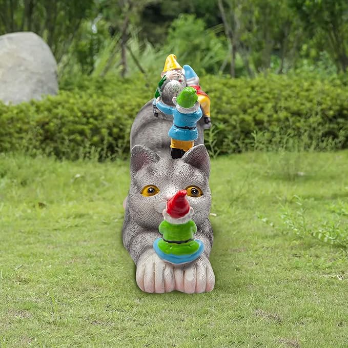 Cat Gnomes Garden Statues,Cat Sculpture Decorations Outdoor Lawn & Yard Figurine,for Women Mother Kids,Cat Lover Gifts,Patio, Balcony, Yard, Lawn Ornament