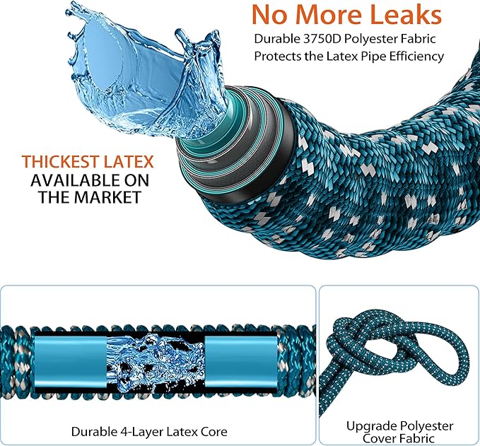 50 ft Expandable Garden Hose with 10 Patterns Nozzle,Kink-Free, Flexible Expanding Water Hoses with 3/4" Solid Fittings and 4-Layer Latex Core - Garden Hoses