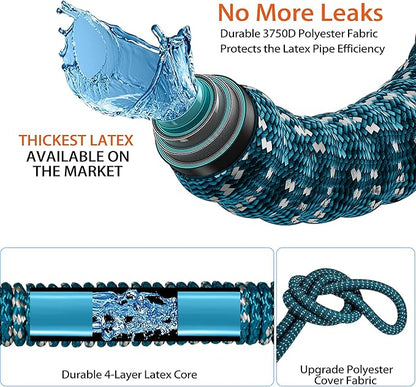 50 ft Expandable Garden Hose with 10 Patterns Nozzle,Kink-Free, Flexible Expanding Water Hoses with 3/4" Solid Fittings and 4-Layer Latex Core - Garden Hoses