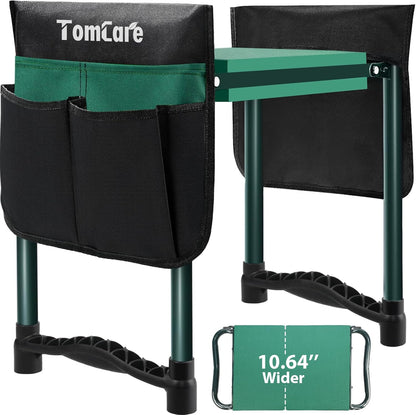 TomCare Garden Kneeler and Seat 10.64” Wider Larger Soft Kneeling Pad Garden Bench with 2 Large Tool Pouches Heavy Duty Garden Stool Foldable Tools Gardening Gifts for Women Men Gardeners