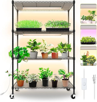 Bstrip Plant Shelf with Grow Lights, 4-Tier Grow Light Shelf with 30W T5 Full Spectrum Grow Lights, Plant Stand with Grow Light for Indoor Plants, Seed Starting, Seedlings(35.4" L x 13.8" W x 59" H)