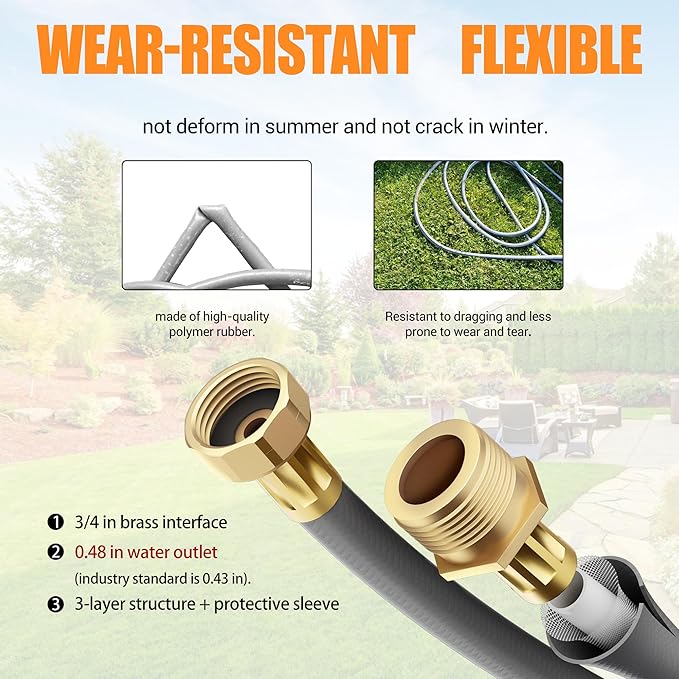 5/8" × 110 ft Retractable Hose Reel, Heavy Duty Retractable Garden Hose Reel Wall Mounted with 10-Pattern Hose Nozzle/Any Length Lock/Slow Return System/180°Swivel Bracket, Orange