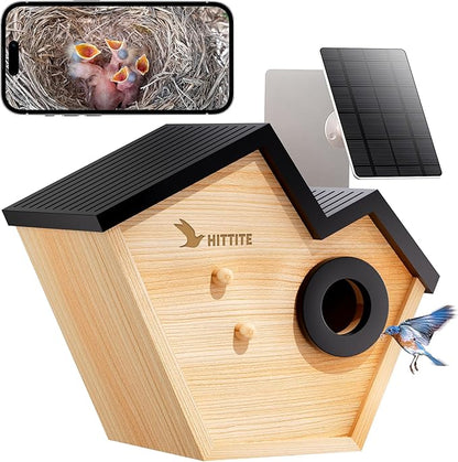 HITTITE Bird House with Camera, 2K HD Solar Powered Bird Houses for Outside with AI Identify, Auto Detect & Notify, Night Vision, Outdoor Birdhouse with Camera for Blue Bird & Other Backyard Birds