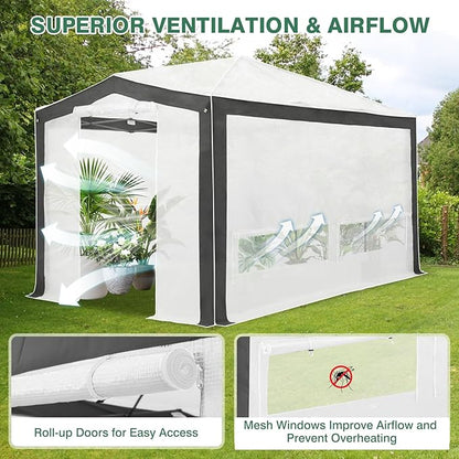 EAGLE PEAK 12x8 Portable Walk in Greenhouse with Polyester Reinforced Corners, Instant Pop up Indoor Outdoor Gardening Green House, Roll Up Zipper Entry Doors and Mesh Windows, Gray/White