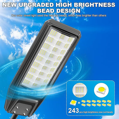 8500W Solar Street Light Outdoor Waterproof, 250000LM Large Commercial Light Solar Powered Dusk to Dawn LED Security Flood Lights with Remote/Motion Sensor, IP67 for Parking Lot/Garden/Yard