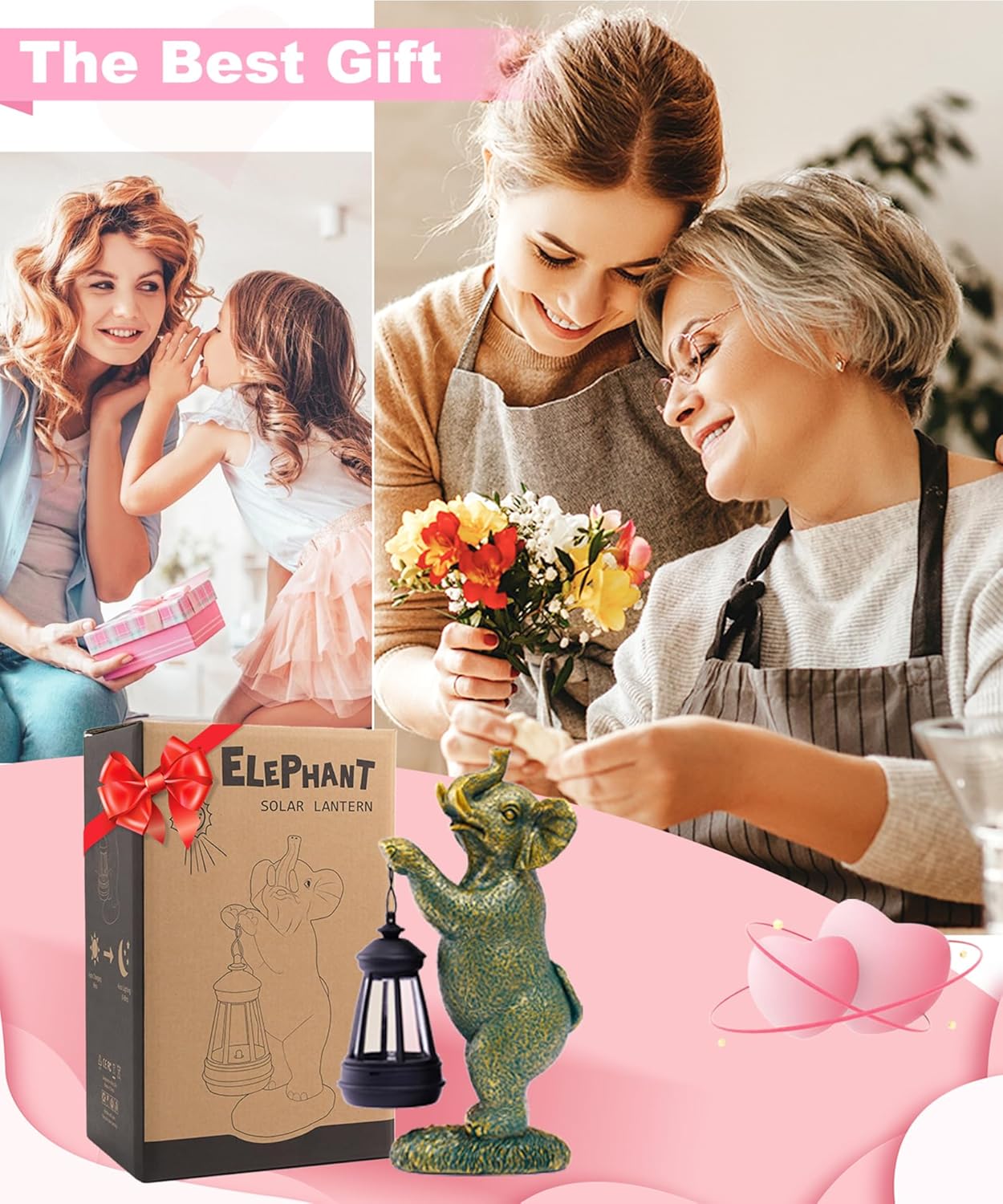 Solar Elephant Garden Statues for Outdoor: Outside Sculpture Lantern Decor for Yard Lawn Porch Patio Balcony Decorations Gifts for Grandma Mom Women