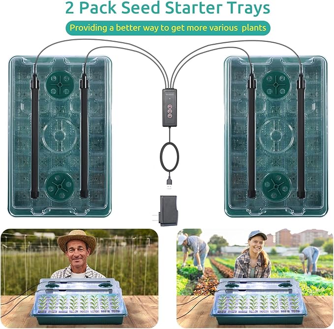 Seedfactor 2 Packs Seed Starter Tray with Grow Light, 40-Cell Seedling Starter Trays Kit with Automatic Timer, Adjustable Light, Full Spectrum, Humidity Dome, Seedling Tray for Plants Indoor-Clear