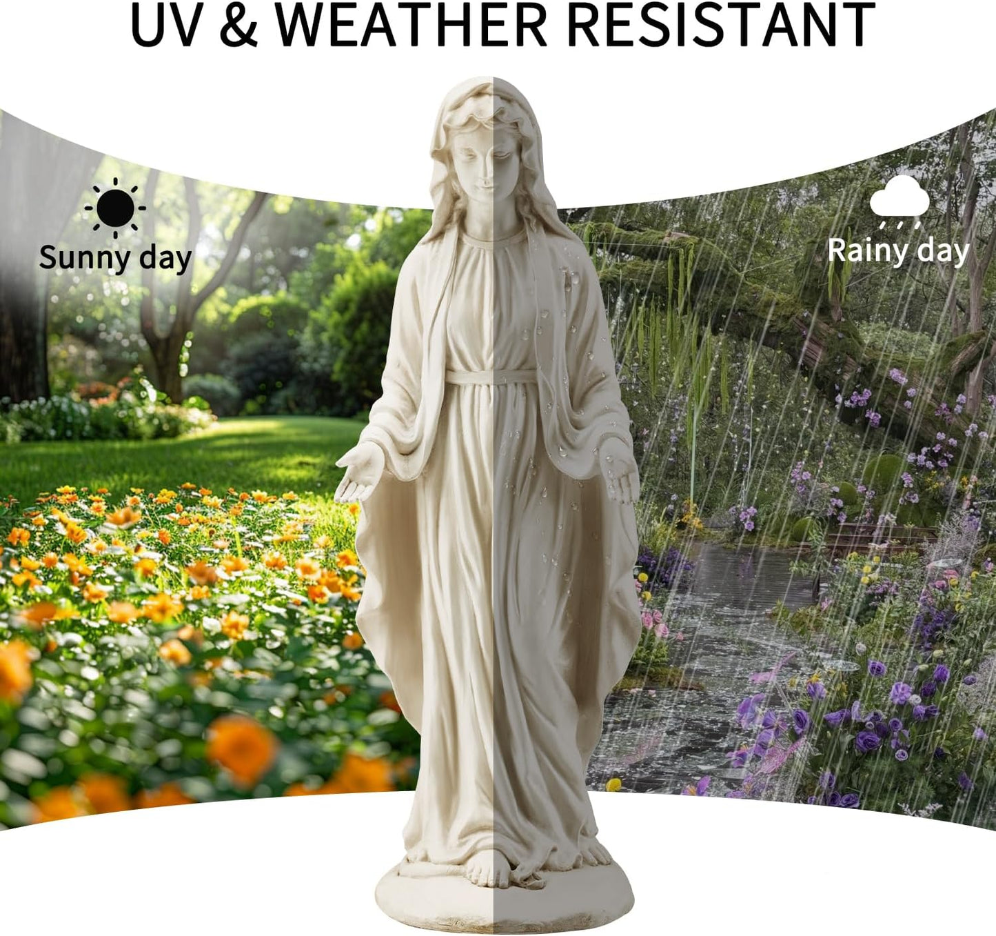 YOLENY Virgin Mary Statue Outdoor, 29.4 Inch Tall Garden Statue of Mary, Religious Blessed Mother Sculpture for Patio Yard Home Decor