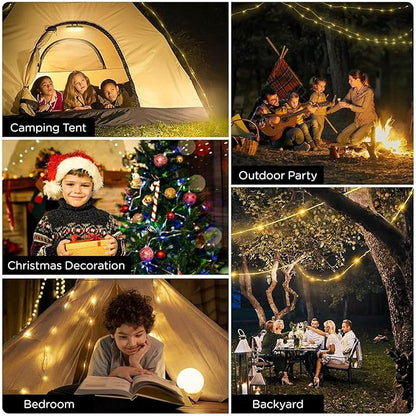 OGERY 2-Pack Camping String Lights, 4 in 1 Quick Storage 32.8FT Rechargeable Indoor Outdoor Fairy Lights String with 8 Lighting Modes, Hanging Portable LED for Christmas Decor Patio Party Essentials
