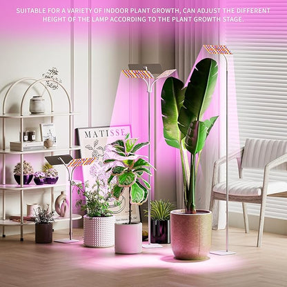 KINGPLUS Grow Lights with Base, Three Heads, Full Spectrum LED Grow Light for Indoor Plants, 360 Leds, 4 Dimmable Levels, Timer 4/8/12h, 12-60inches Height Adjustable, 48w, Ideal for Desk Small Plants