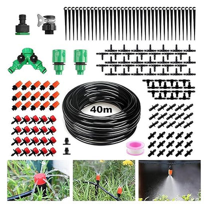 Drip Irrigation Kit 131FT 158PCS with 1/4" Black Distribution Tubing, Automatic Watering System for Garden, Greenhouse, Patio, Flower Bed, Lawn