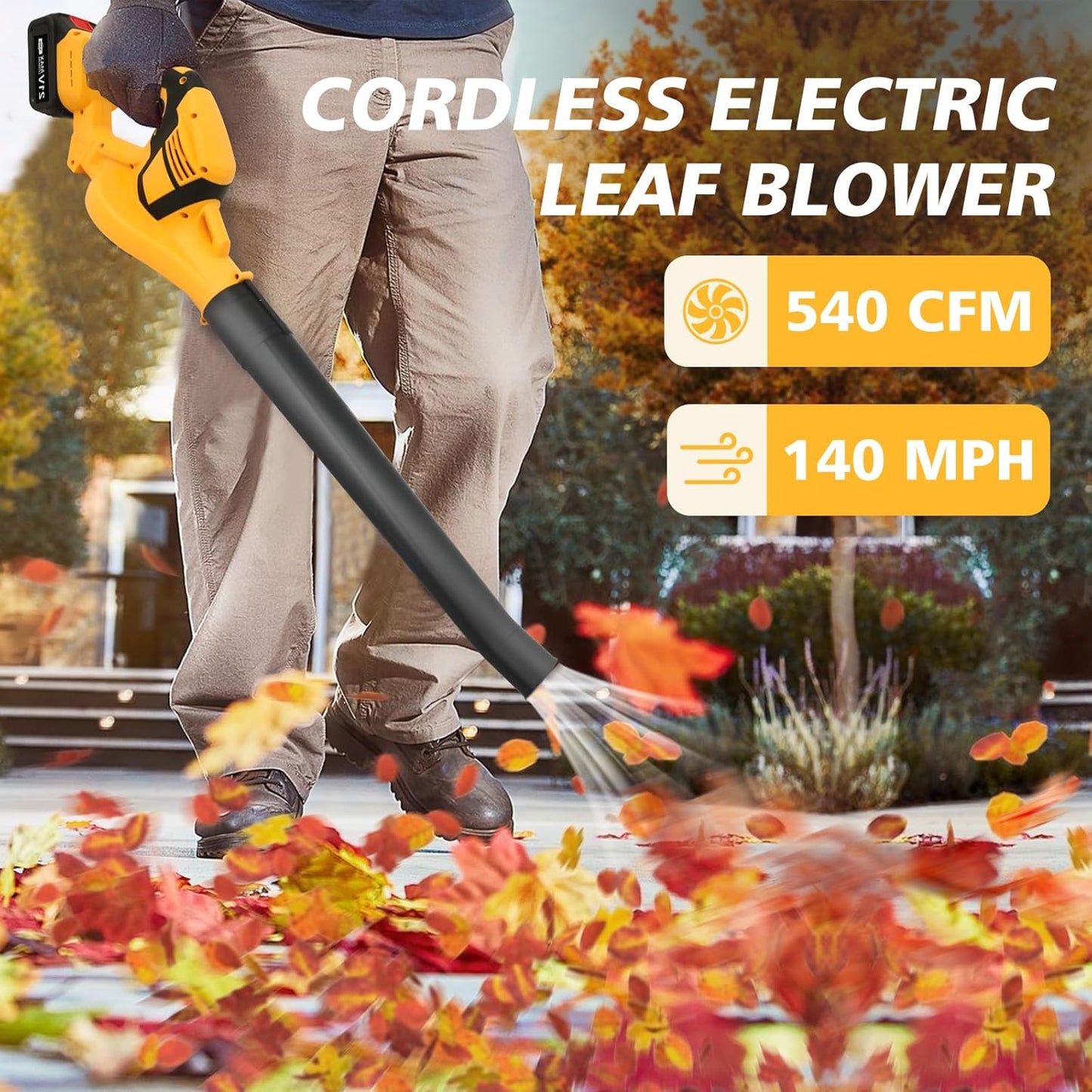 Leaf Blower Cordless, 21V Cordless Blower with 2 x 3.0Ah Battery, 540CFM 140 MPH Battery Powered Leaf Blower, Lightweight Handheld Blower for Lawn Care, Patio, Dust, Blowing Leaves, Snow