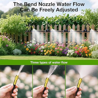 Mixc 100Ft 1/4" Drip Irrigation System,2025-Upgrade Garden Irrigation Kit with 16pcs Adjustable Copper Nozzles,Automatic Atomizing Watering System for Outdoor,Raised Bed,Potted Plant,Lawn,Greenhouse