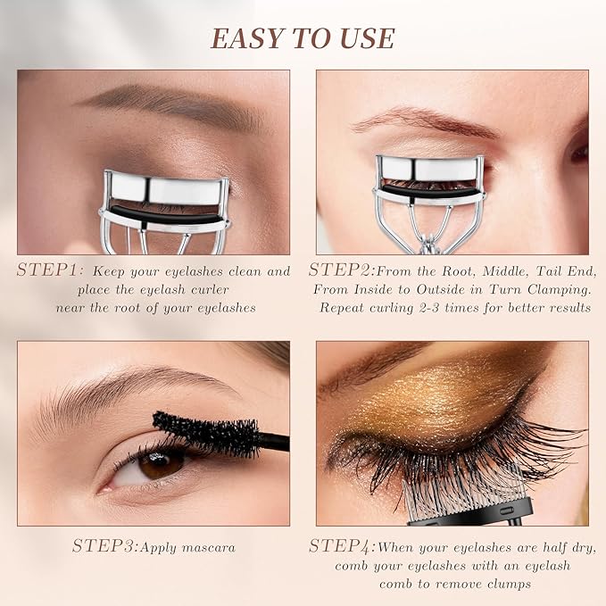 docolor Eyelash Curler with Eyelash Comb, Lash Curler with 8 Pcs Silicone Refill Pads Suitable for All Eye Shapes Curl up to one Day Easy to Operate No Pinching or Pulling Eyelash Eye Makeup Tool