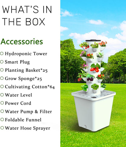 SJZX Hydroponics Growing System Kit, 12L Large Capacity Hydroponic Tower, 5 Tiers Indoor Outdoor Gardening System for Beginner with Water Pump & APP Auto Timer, Vertical Garden Planter Kits (25 Pods)