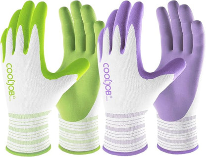 COOLJOB 10 Pairs Gardening Gloves for Women Ladies, Breathable Rubber Coated for Yard Garden, Outdoor Indoor Protective Work, Medium Size, Lavender Purple & Apple Green
