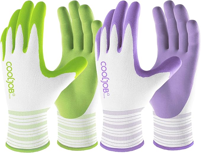 COOLJOB 6 Pairs Gardening Gloves for Women Ladies, Breathable Rubber Coated for Yard Garden, Outdoor Indoor Protective Work, Medium Size, Lavender Purple & Apple Green