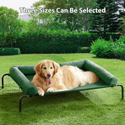 Cooling Elevated Dog Bed for Large Dogs – Waterproof Raised Dog Cot with Slope Headrest, Breathable Teslin Mesh, Durable & Portable Pet Bed for Indoor and Outdoor Use, Green
