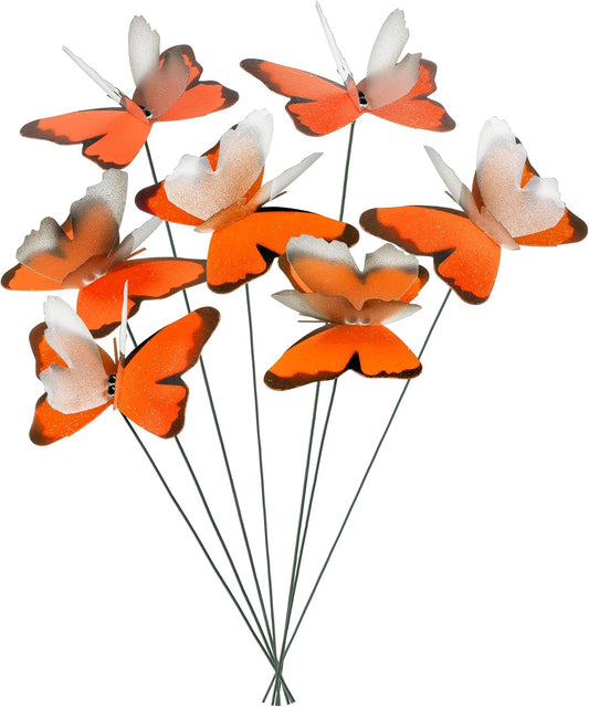 Handmade Butterfly Garden Stakes – Set of 7 Orange Decorative Butterflies Idea for Garden & Nature Lovers – Outdoor & Indoor Garden Decor – Air Aquarium Handmade by Kushner