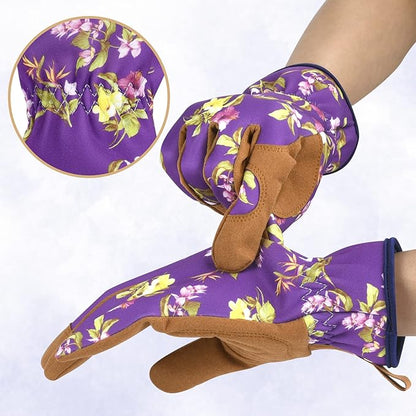 Womens Gardening Weeding Working Gloves, Leather Garden Glove for Women Thorn Proof No Stab for Digging, Planting,Pruning
