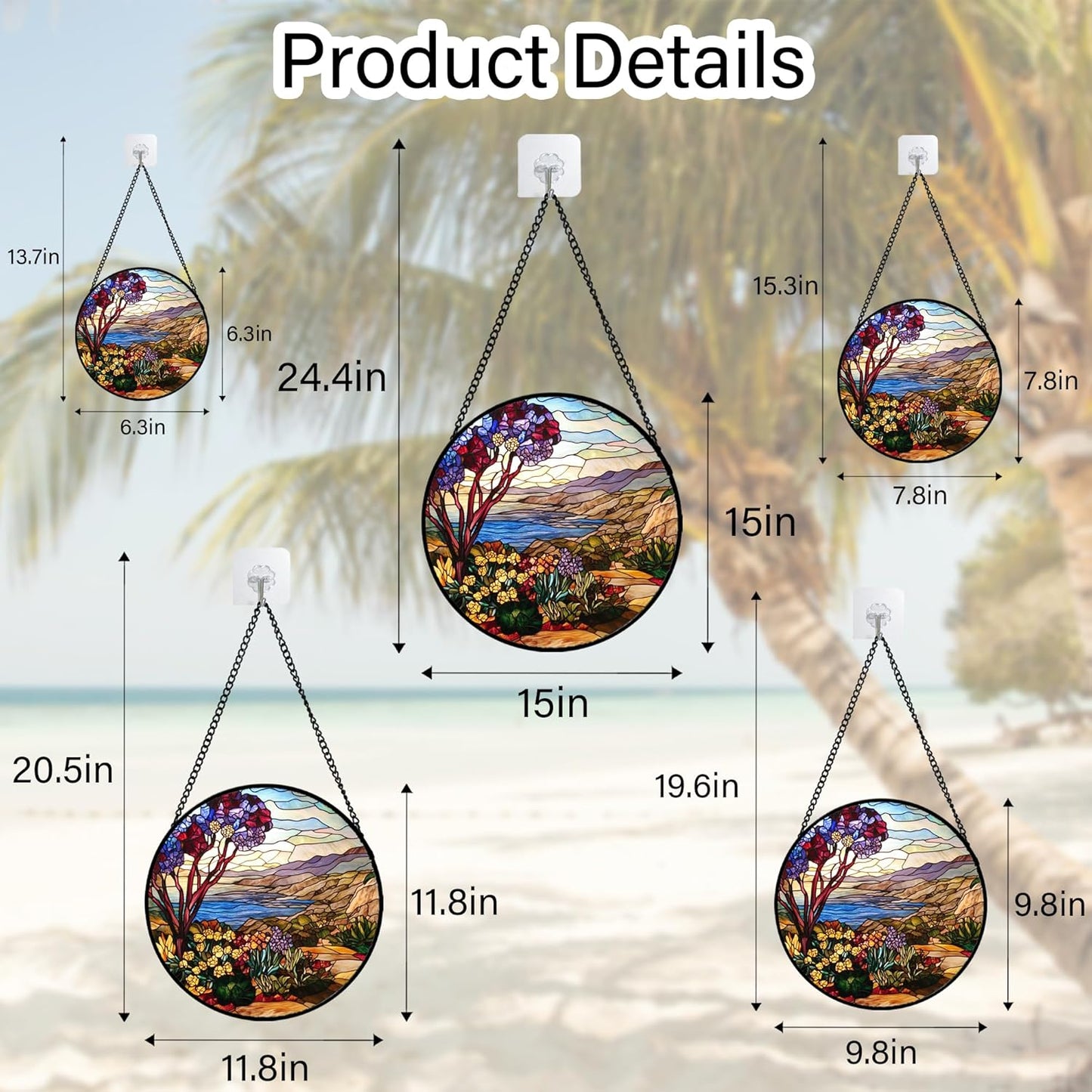 Stained Glass Window Hanging Retro Wildflowers Lake Mountain Scenery 7.8" - Suncatcher Door Garden Sun Catcher Home Decor Birthday Christmas for Mom Men Woman Friend