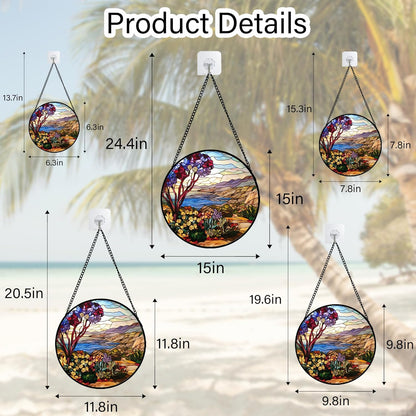 Stained Glass Window Hanging Retro Wildflowers Lake Mountain Scenery 7.8" - Suncatcher Door Garden Sun Catcher Home Decor Birthday Christmas for Mom Men Woman Friend